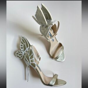 Sophia Webster Platinum Butterfly Wing Heels sz 38.5/US sz 8 Worn once like new!